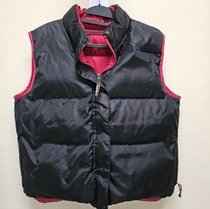 LL Bean Vest Womens Large Black/Red Goose Down Puffer Reversible Zip